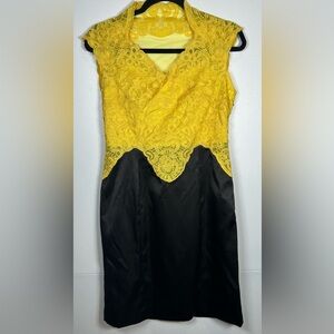 Karen Millen Yellow Lace and Black Satin Dress. Size 16